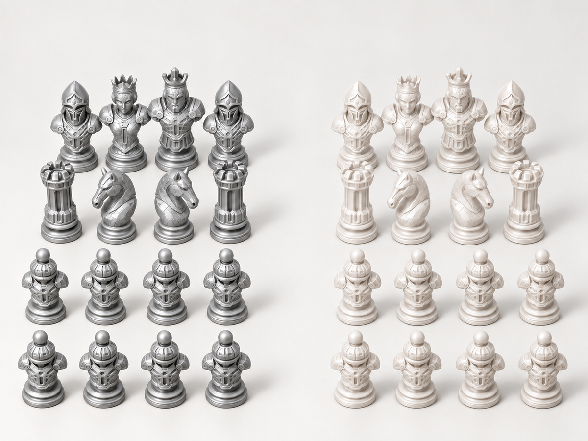 Cyber 3 Schachfigurenset mit 32 Figuren – futuristische Rüstungsbüsten, 3 Größen, gedruckt oder von Hand bemalt – Ansicht 9