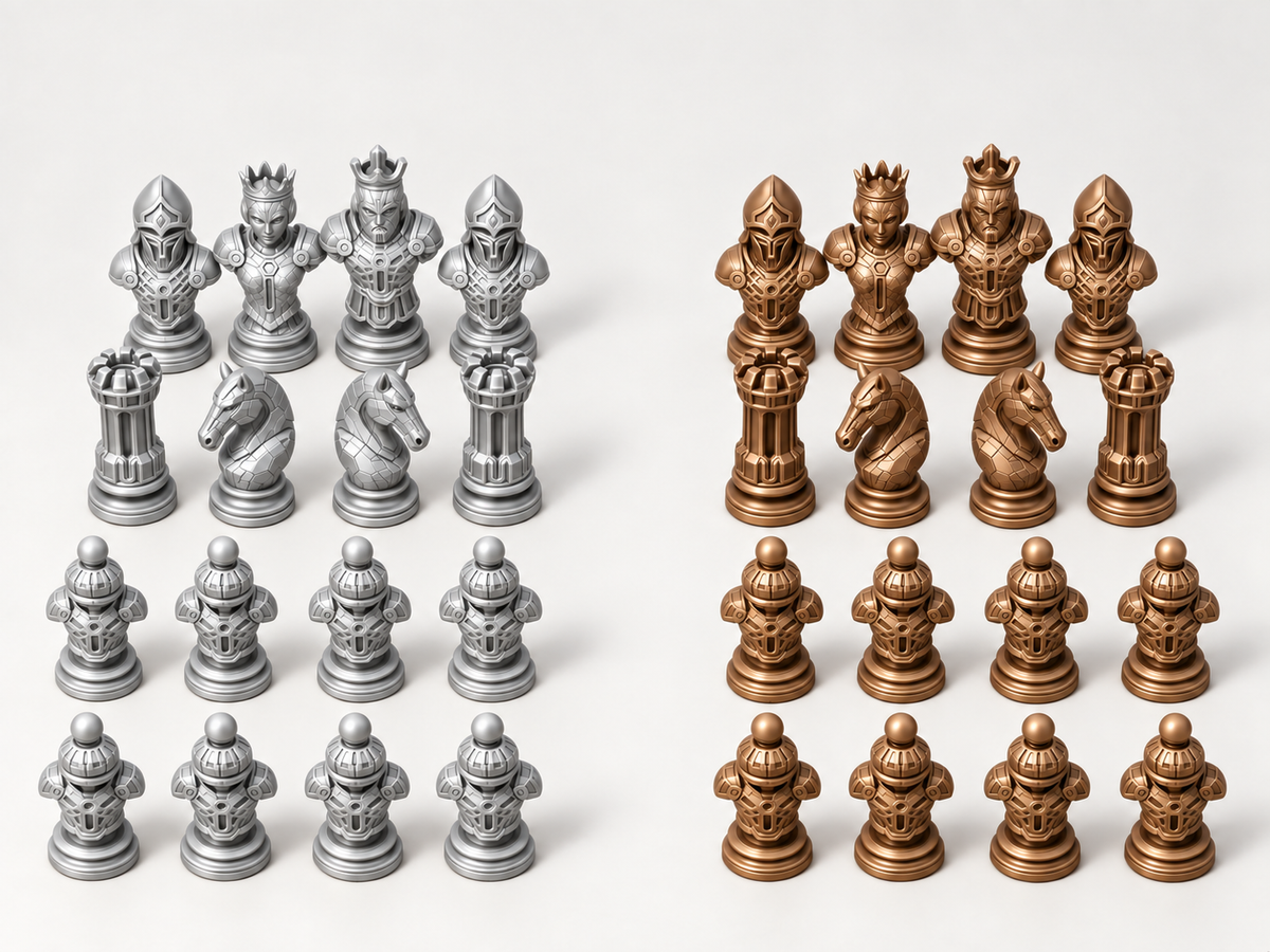Cyber 3 Schachfigurenset mit 32 Figuren – futuristische Rüstungsbüsten, 3 Größen, gedruckt oder von Hand bemalt – Ansicht 10