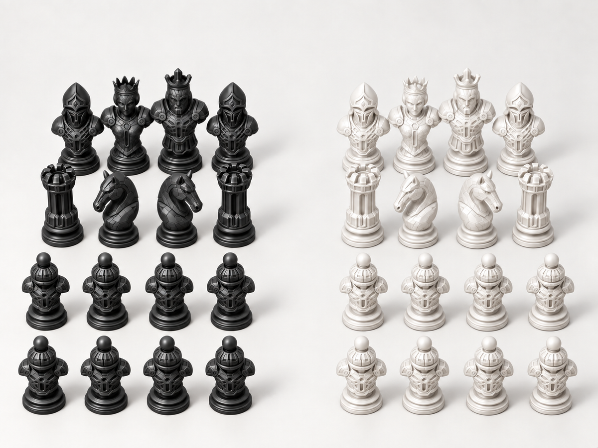 Cyber 3 Schachfigurenset mit 32 Figuren – futuristische Rüstungsbüsten, 3 Größen, gedruckt oder von Hand bemalt – Ansicht 11