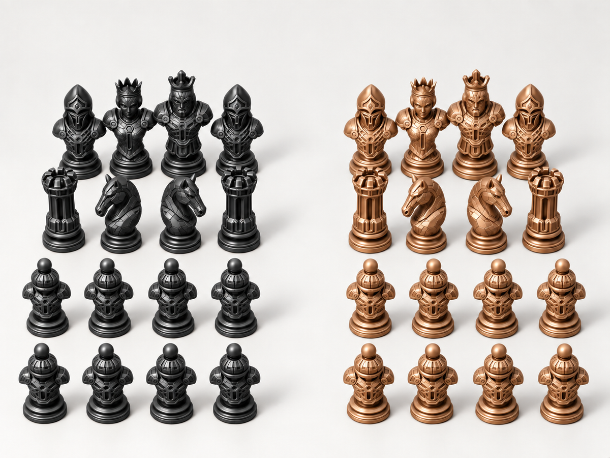 Cyber 3 Schachfigurenset mit 32 Figuren – futuristische Rüstungsbüsten, 3 Größen, gedruckt oder von Hand bemalt – Ansicht 12
