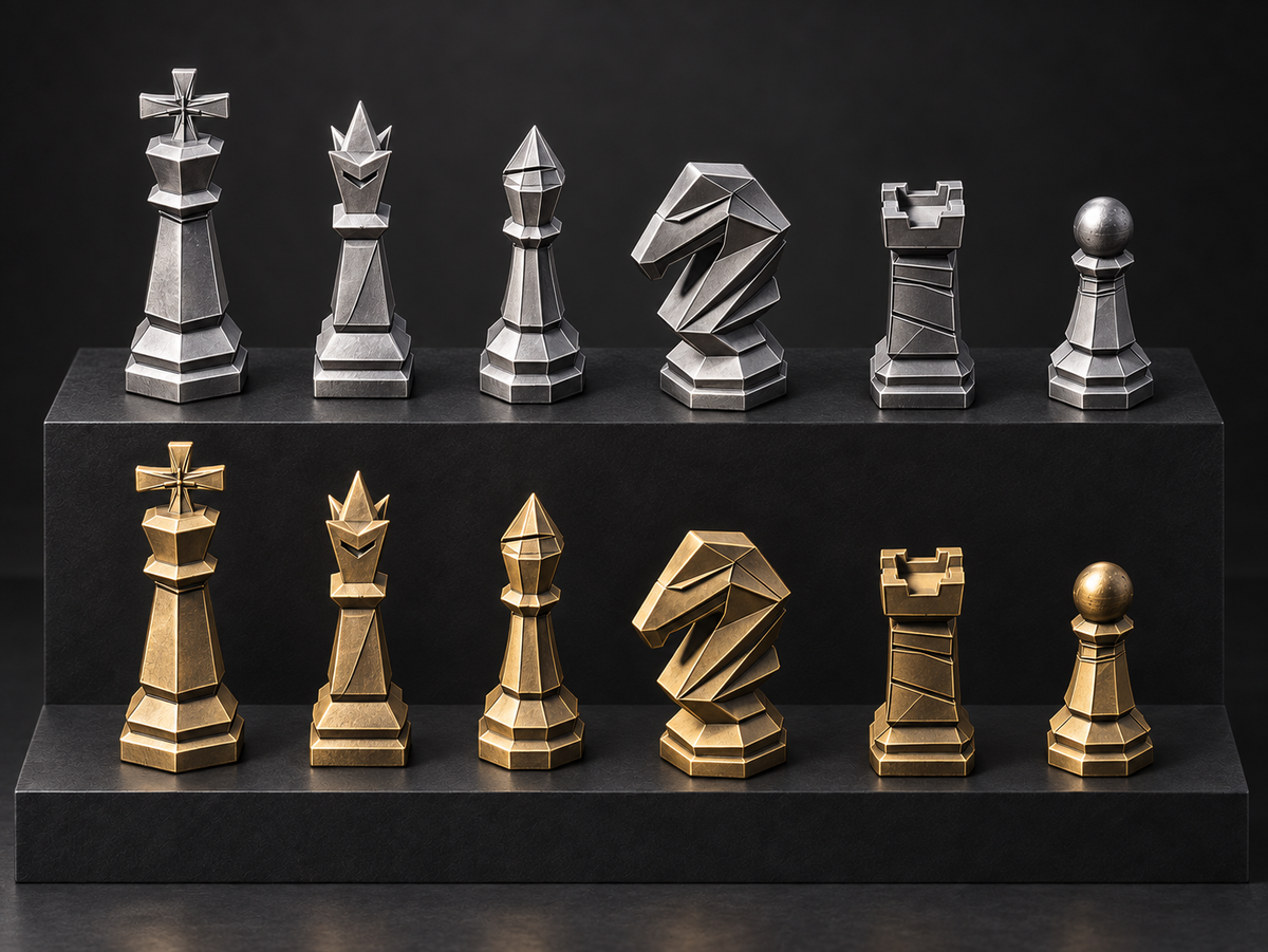 VOID Protocol – Futuristisches Low-Poly-Schachfigurenset mit 32 Figuren – Ansicht 1