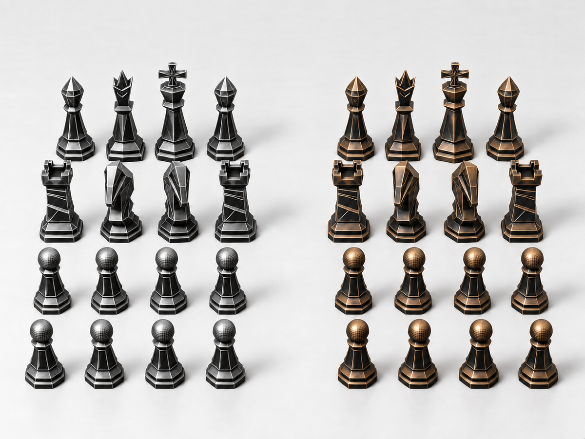 VOID Protocol – Futuristisches Low-Poly-Schachfigurenset mit 32 Figuren – Ansicht 3
