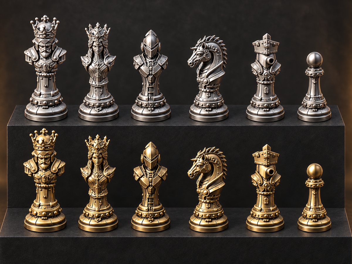 Brass Syndicate – Steampunk-Schachfigurenset mit 32 Figuren – Ansicht 1