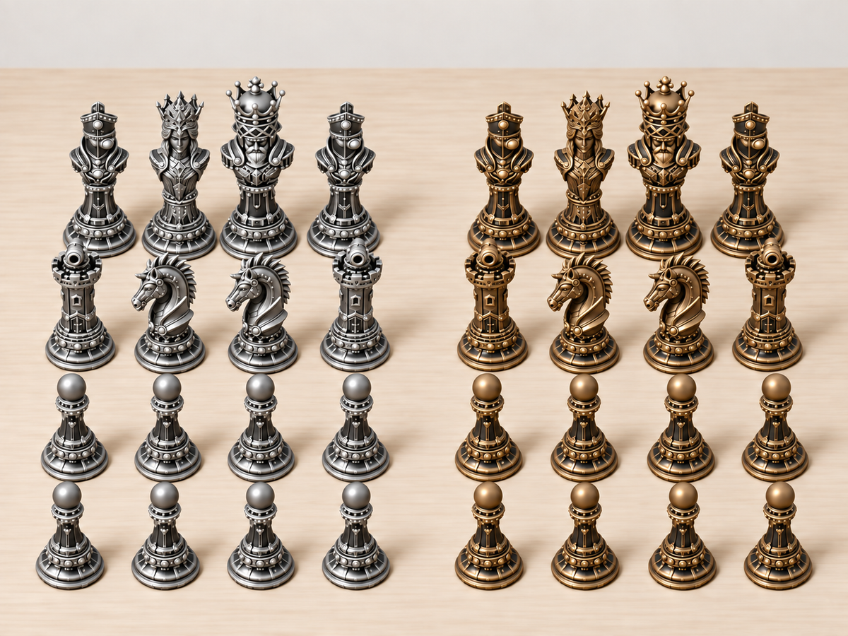 Brass Syndicate – Steampunk-Schachfigurenset mit 32 Figuren – Ansicht 3