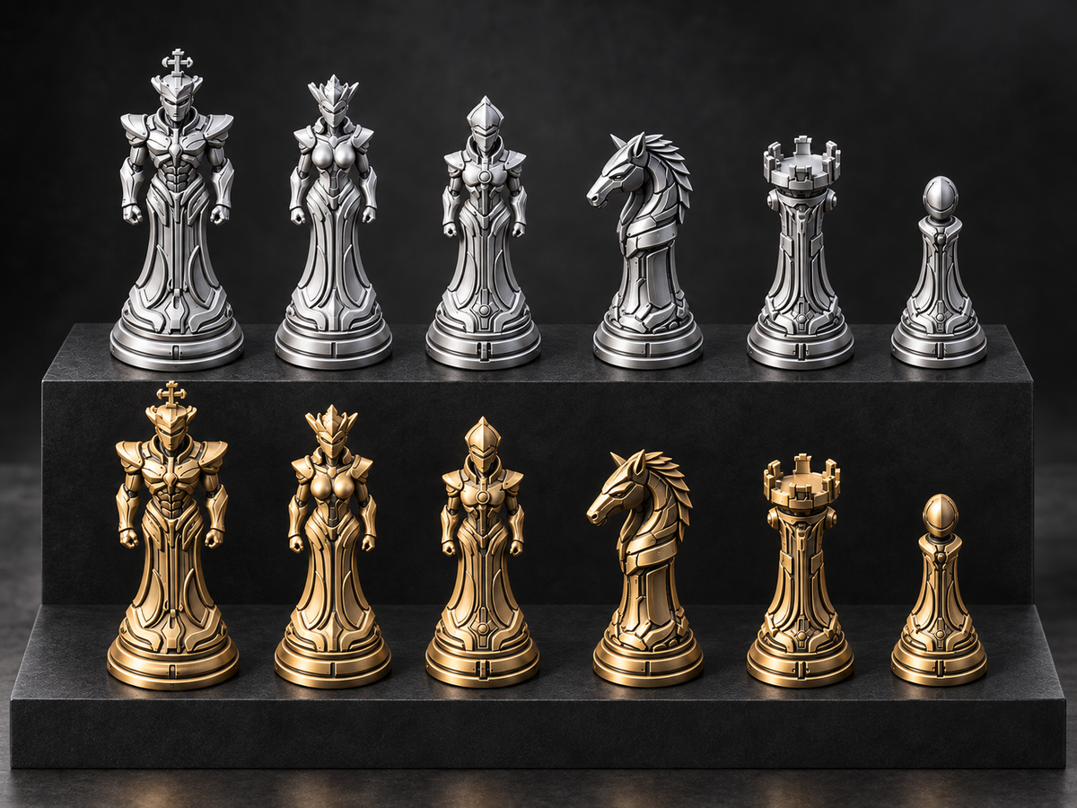Cyborg Ascendancy – Futuristisches Schachfigurenset mit 32 Figuren – Ansicht 1