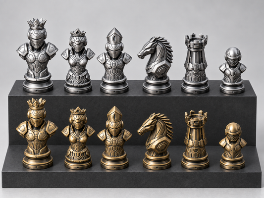 Cyber 2 – futuristisches Cyborg-Schachfigurenset mit 32 Figuren – Ansicht 1