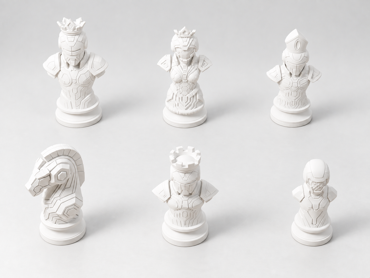 Cyber 2 – futuristisches Cyborg-Schachfigurenset mit 32 Figuren – Ansicht 2