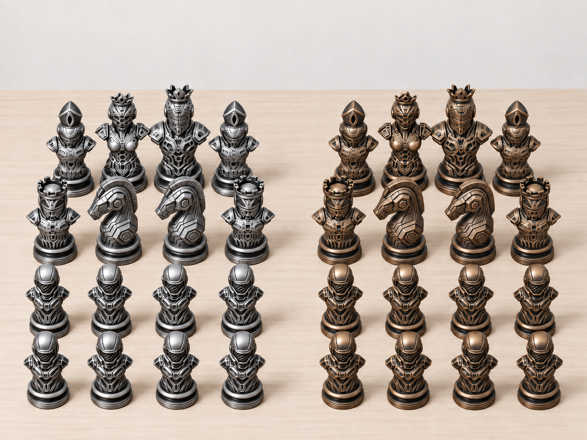 Cyber 2 – futuristisches Cyborg-Schachfigurenset mit 32 Figuren – Ansicht 3