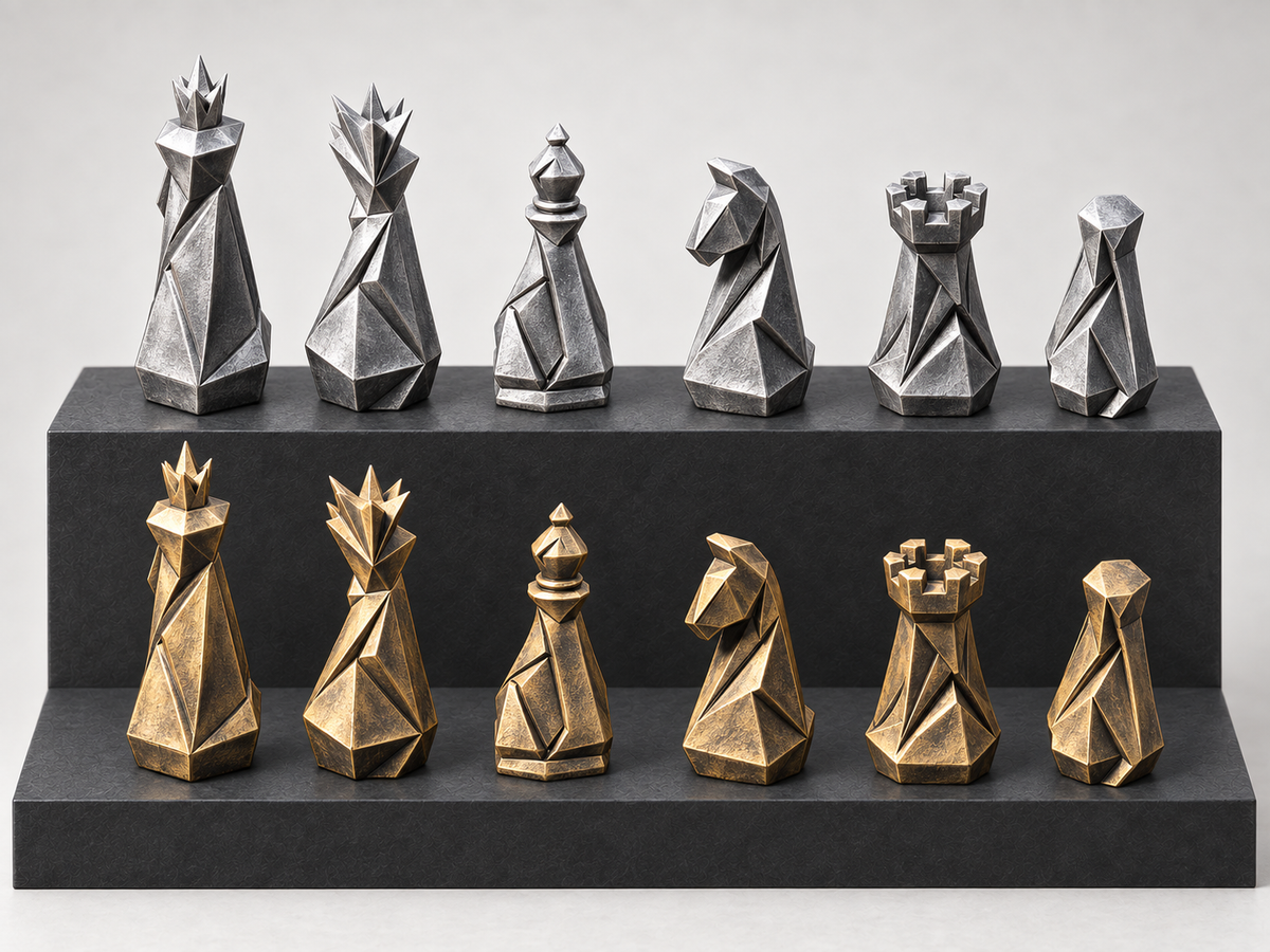 Stone – minimalistisches Low-Poly-Schachfigurenset mit 32 Figuren – Ansicht 1