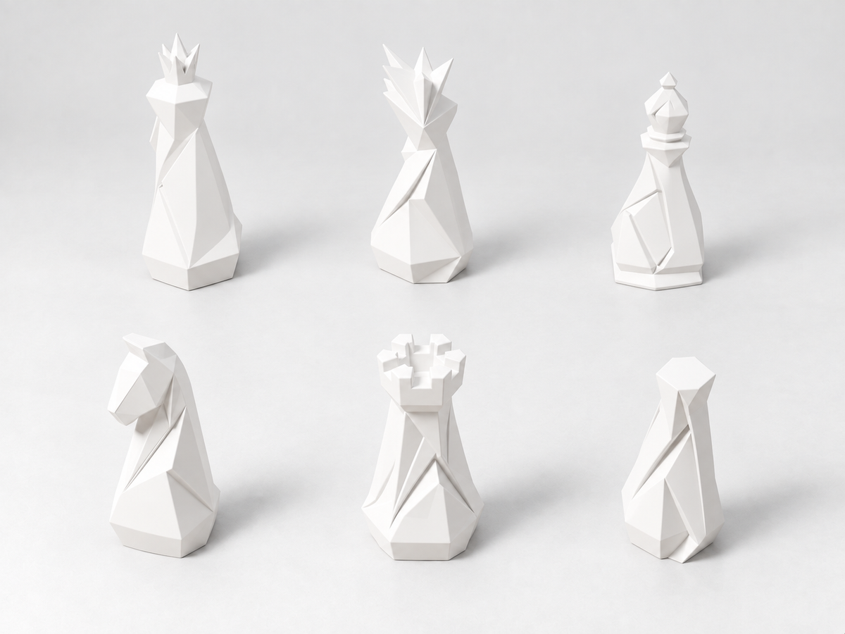 Stone – minimalistisches Low-Poly-Schachfigurenset mit 32 Figuren – Ansicht 2