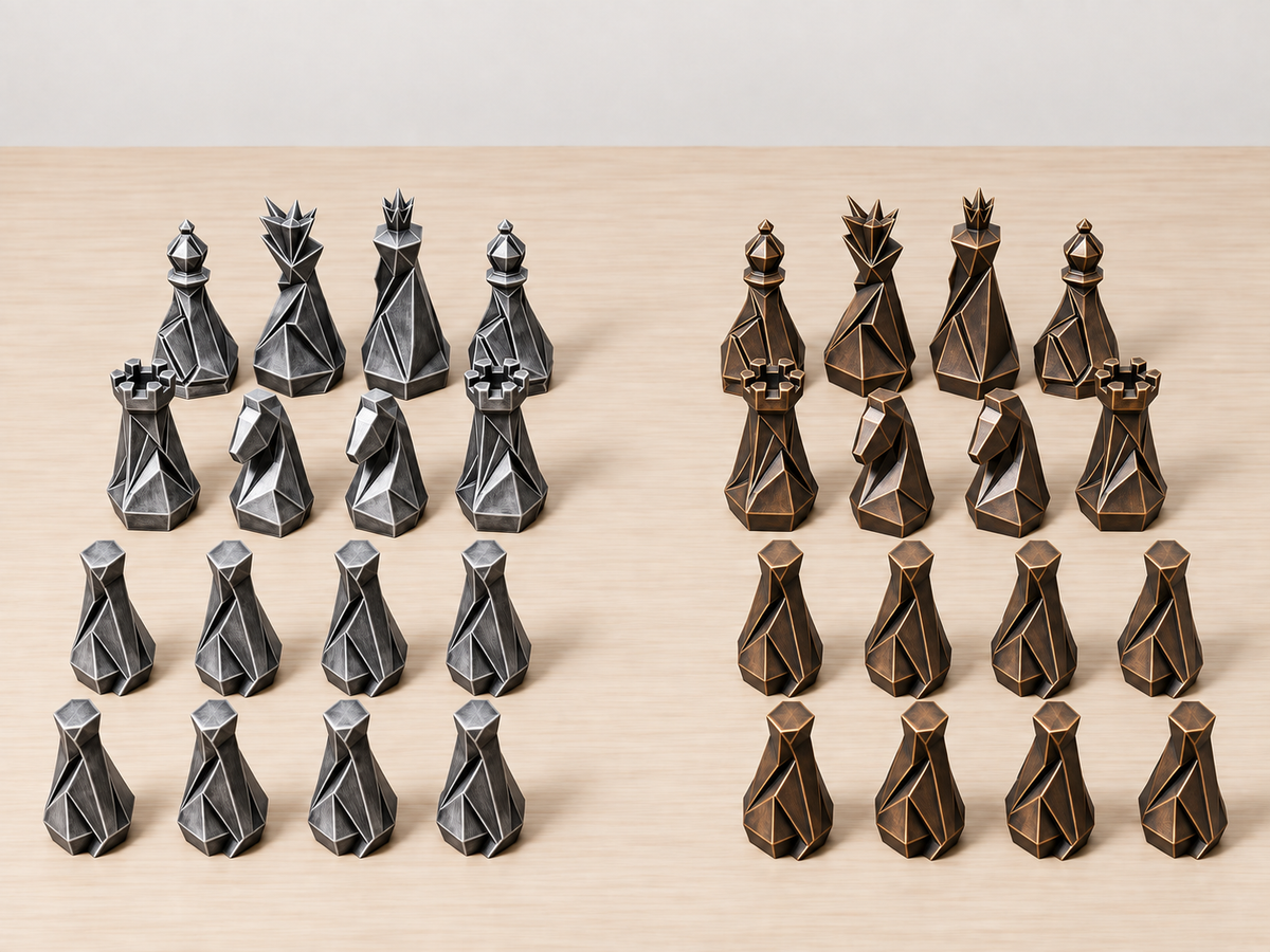 Stone – minimalistisches Low-Poly-Schachfigurenset mit 32 Figuren – Ansicht 3