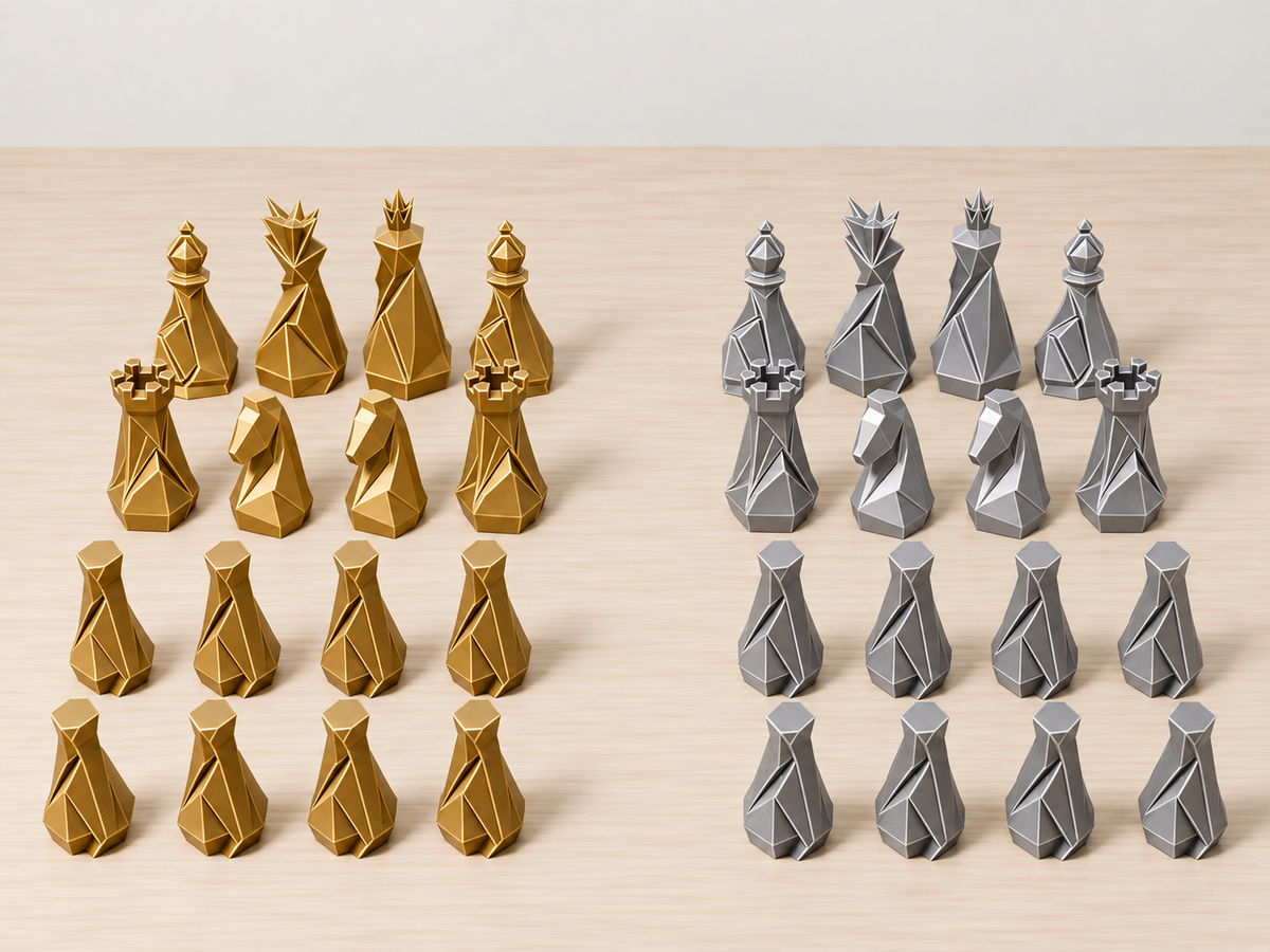 Stone – minimalistisches Low-Poly-Schachfigurenset mit 32 Figuren – Ansicht 4