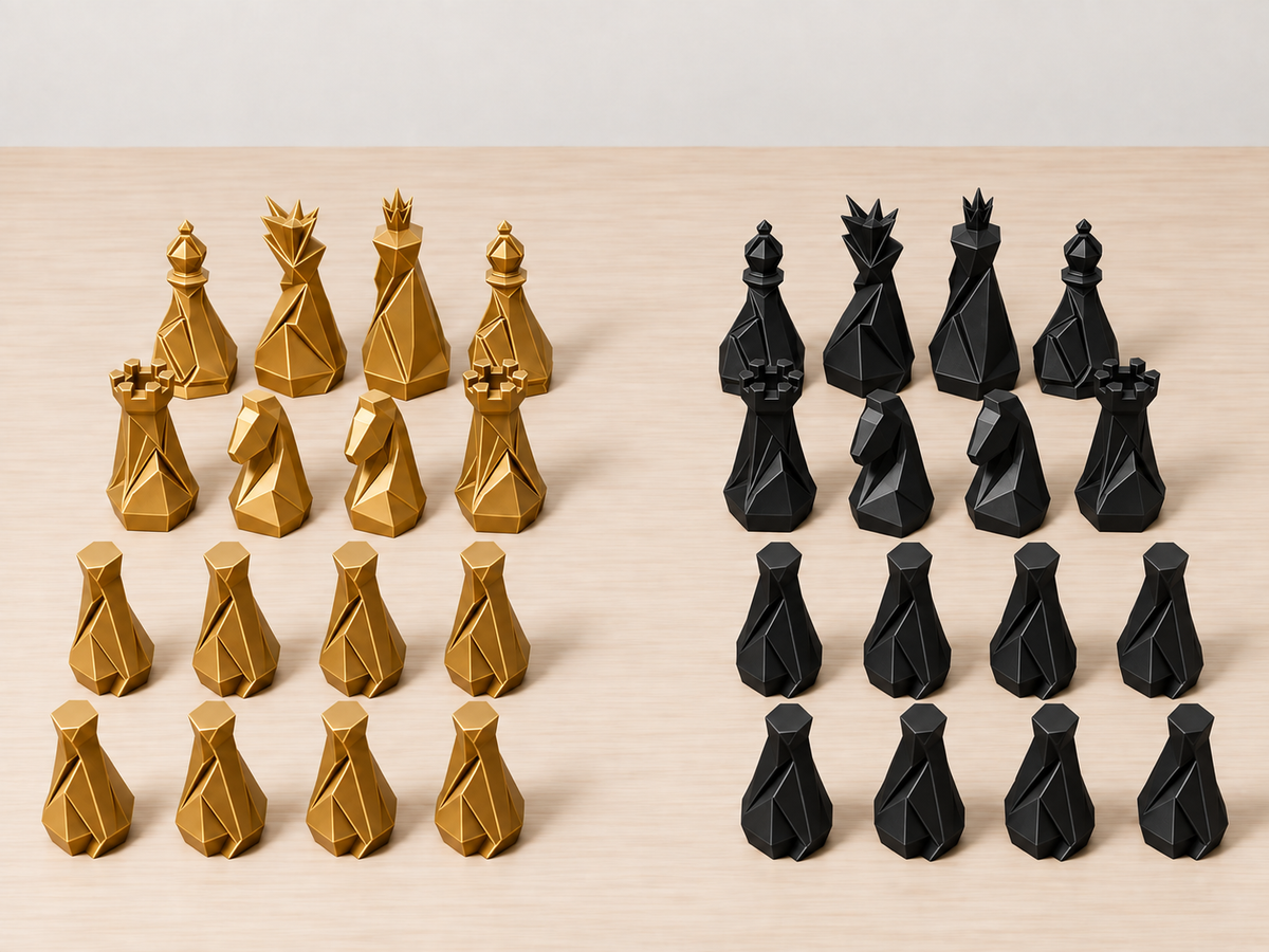 Stone – minimalistisches Low-Poly-Schachfigurenset mit 32 Figuren – Ansicht 5