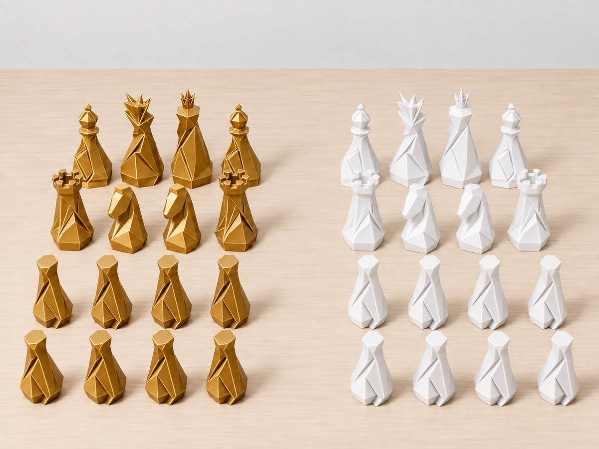Stone – minimalistisches Low-Poly-Schachfigurenset mit 32 Figuren – Ansicht 6