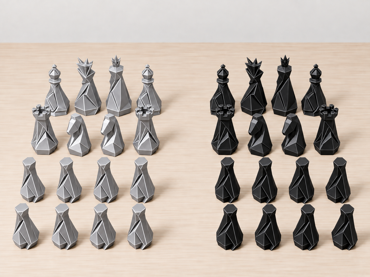 Stone – minimalistisches Low-Poly-Schachfigurenset mit 32 Figuren – Ansicht 8