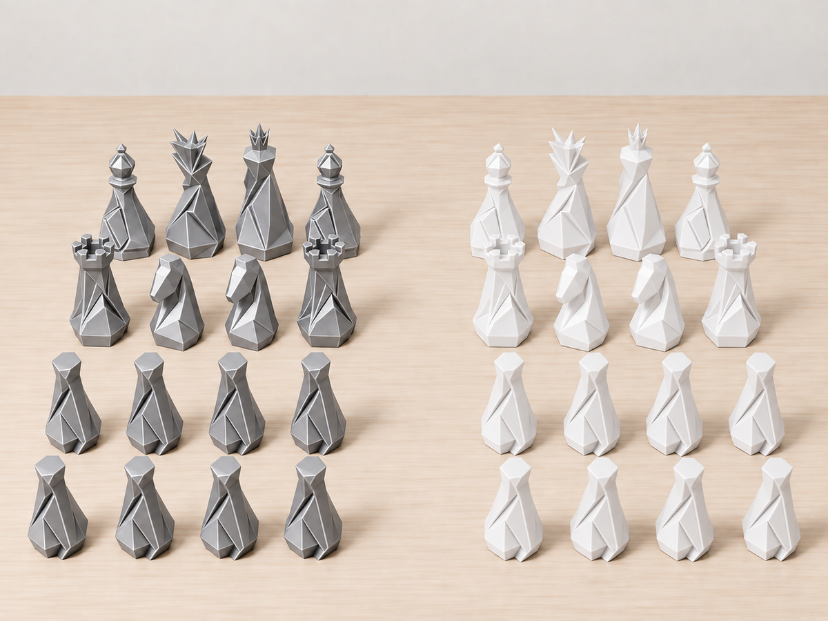 Stone – minimalistisches Low-Poly-Schachfigurenset mit 32 Figuren – Ansicht 9