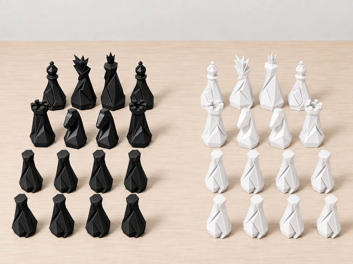 Stone – minimalistisches Low-Poly-Schachfigurenset mit 32 Figuren – Ansicht 11