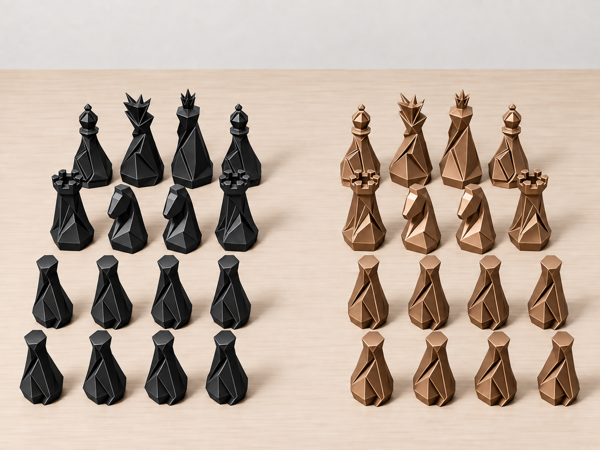 Stone – minimalistisches Low-Poly-Schachfigurenset mit 32 Figuren – Ansicht 12
