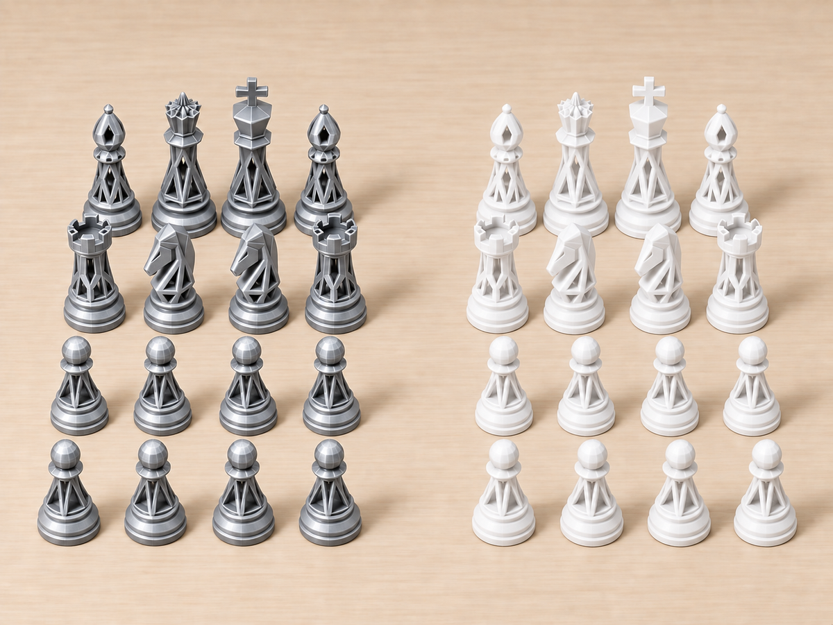 Parametric Lattice – modernes Schachfigurenset mit 32 Figuren – Ansicht 9