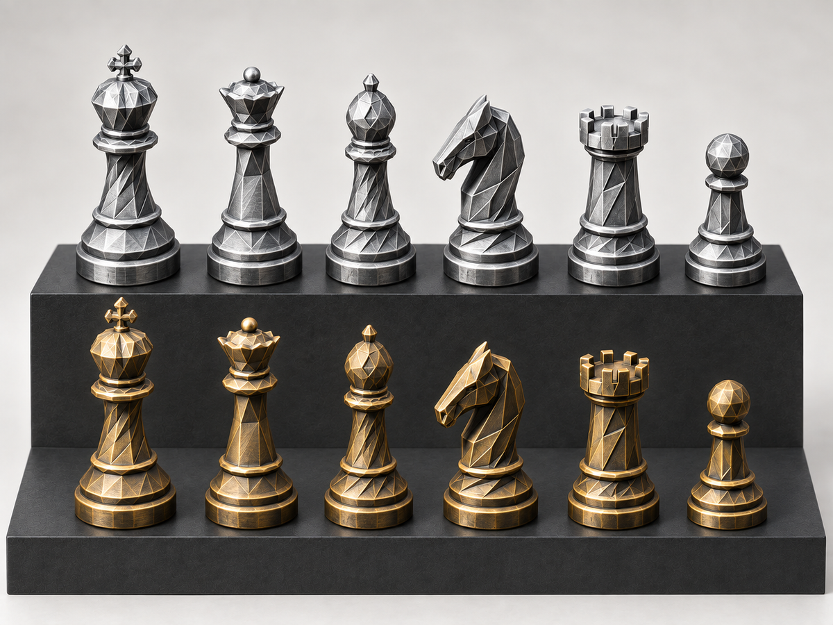 Monarch Noir – facettiertes Schachfigurenset mit 32 Figuren – Ansicht 1