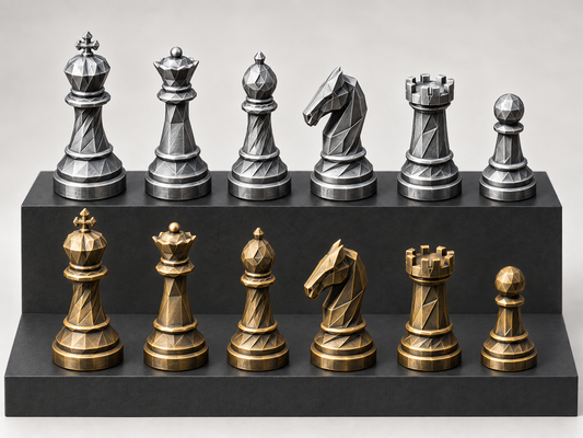Monarch Noir – facettiertes Schachfigurenset mit 32 Figuren – Ansicht 1