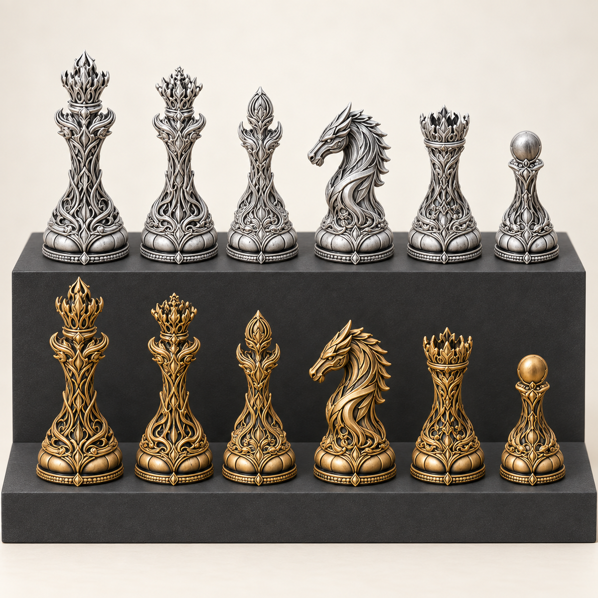 Verdant Liturgy – organisches Fantasy-Schachfigurenset mit 32 Figuren – Ansicht 1