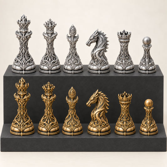 Verdant Liturgy – organisches Fantasy-Schachfigurenset mit 32 Figuren – Ansicht 1