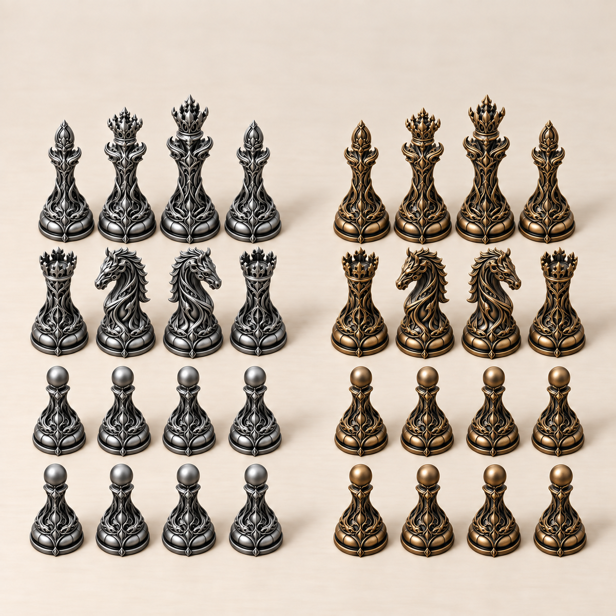 Verdant Liturgy – organisches Fantasy-Schachfigurenset mit 32 Figuren – Ansicht 3