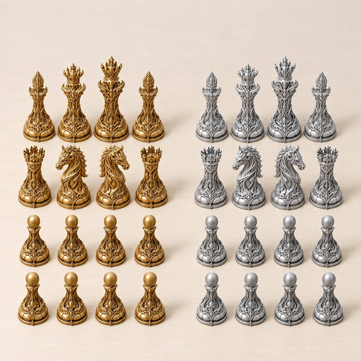 Verdant Liturgy – organisches Fantasy-Schachfigurenset mit 32 Figuren – Ansicht 4