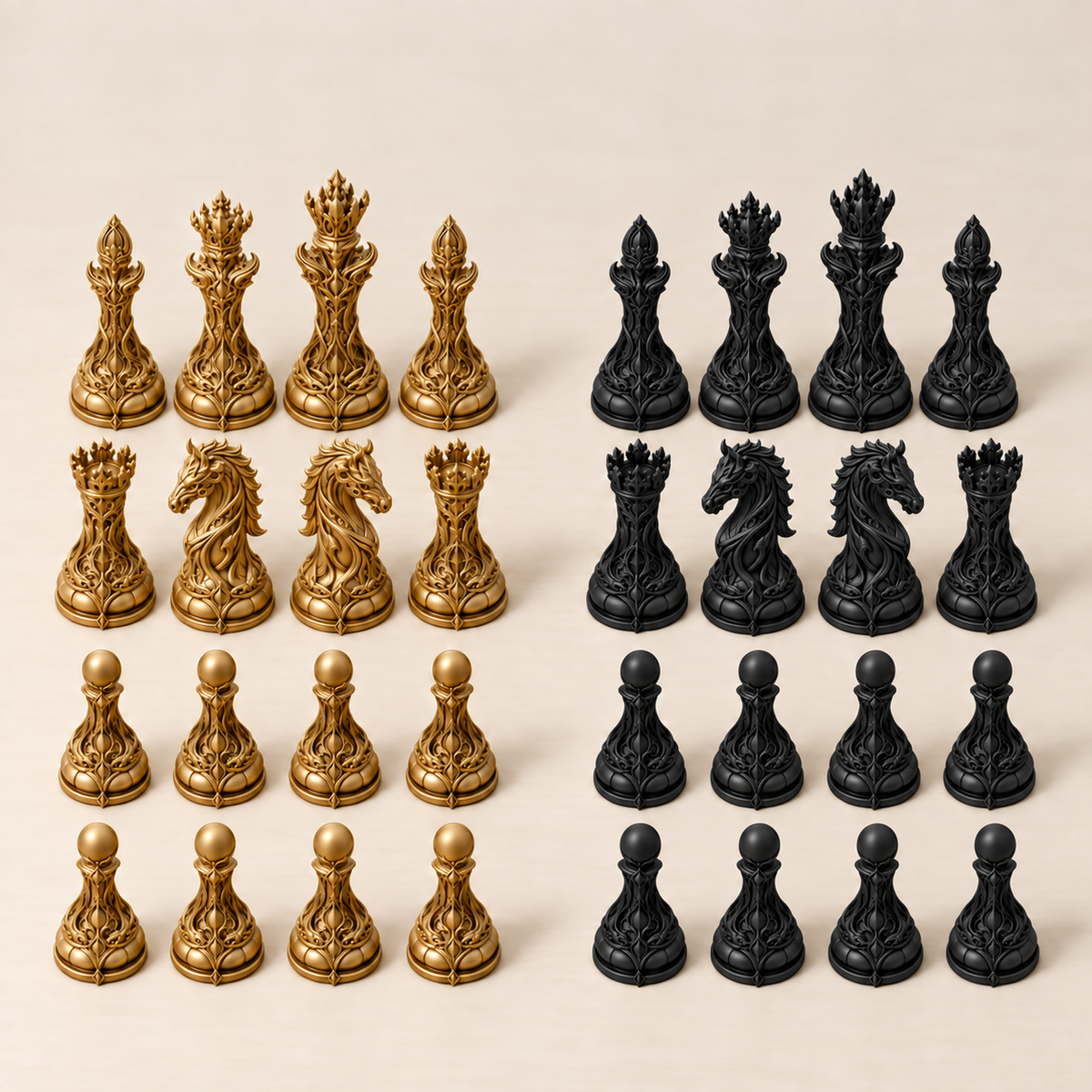 Verdant Liturgy – organisches Fantasy-Schachfigurenset mit 32 Figuren – Ansicht 5