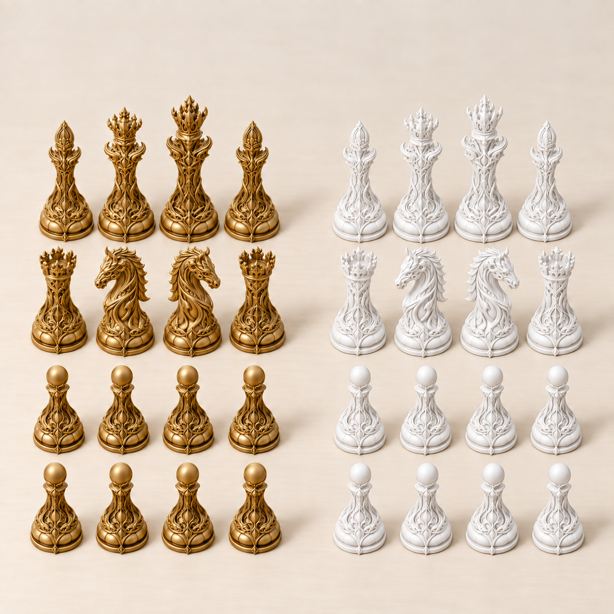 Verdant Liturgy – organisches Fantasy-Schachfigurenset mit 32 Figuren – Ansicht 6