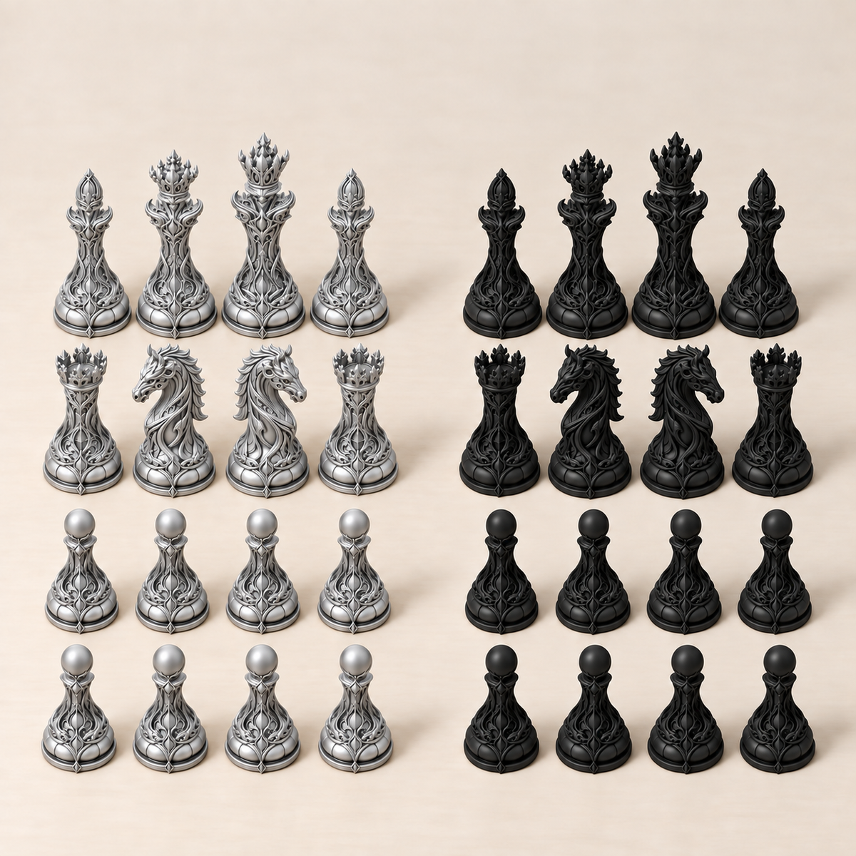 Verdant Liturgy – organisches Fantasy-Schachfigurenset mit 32 Figuren – Ansicht 8