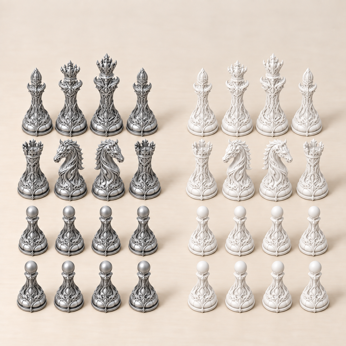 Verdant Liturgy – organisches Fantasy-Schachfigurenset mit 32 Figuren – Ansicht 9