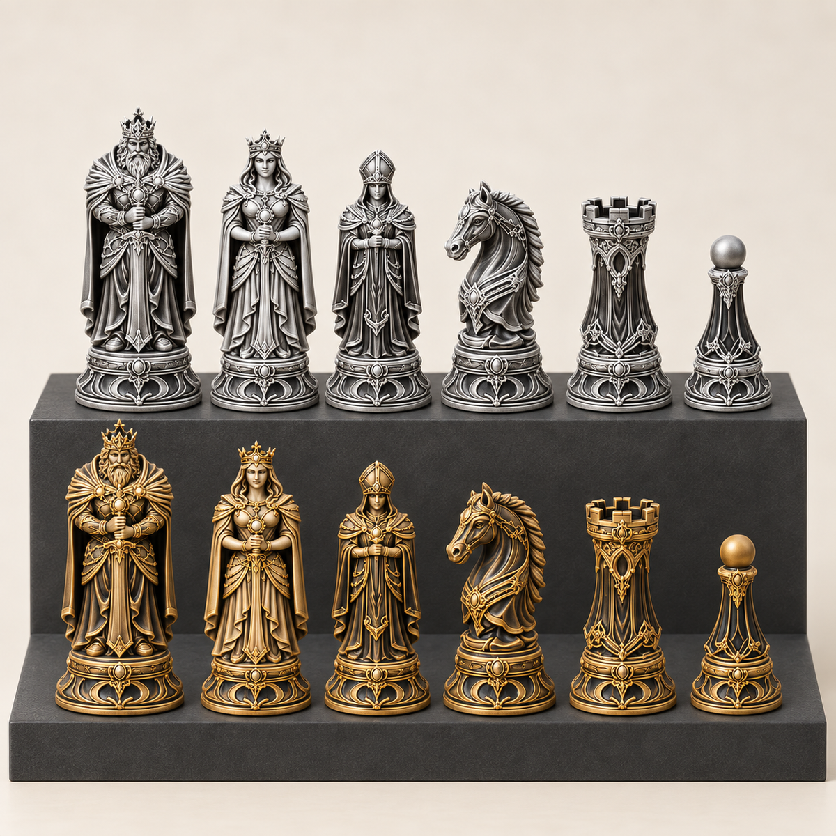 The Golden Empire – königliches Fantasy-Schachfigurenset mit 32 Figuren – Ansicht 1