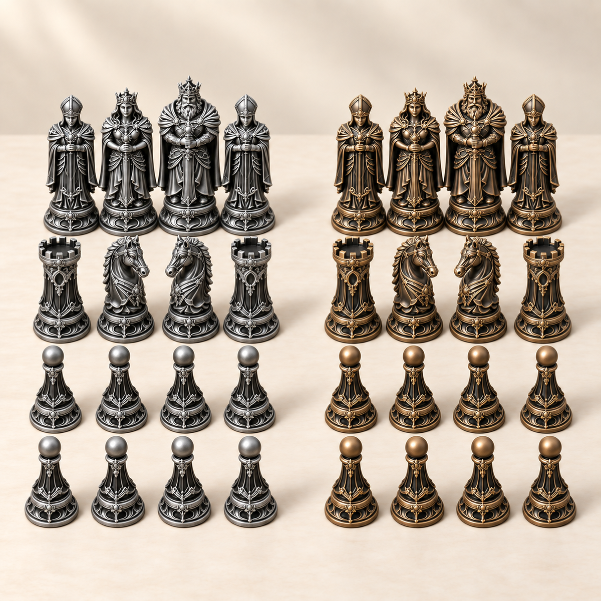 The Golden Empire – königliches Fantasy-Schachfigurenset mit 32 Figuren – Ansicht 3