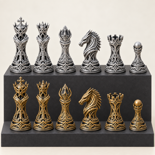 Ornate Eclipse – gotisches Fantasy-Schachfigurenset mit 32 Figuren – Ansicht 1