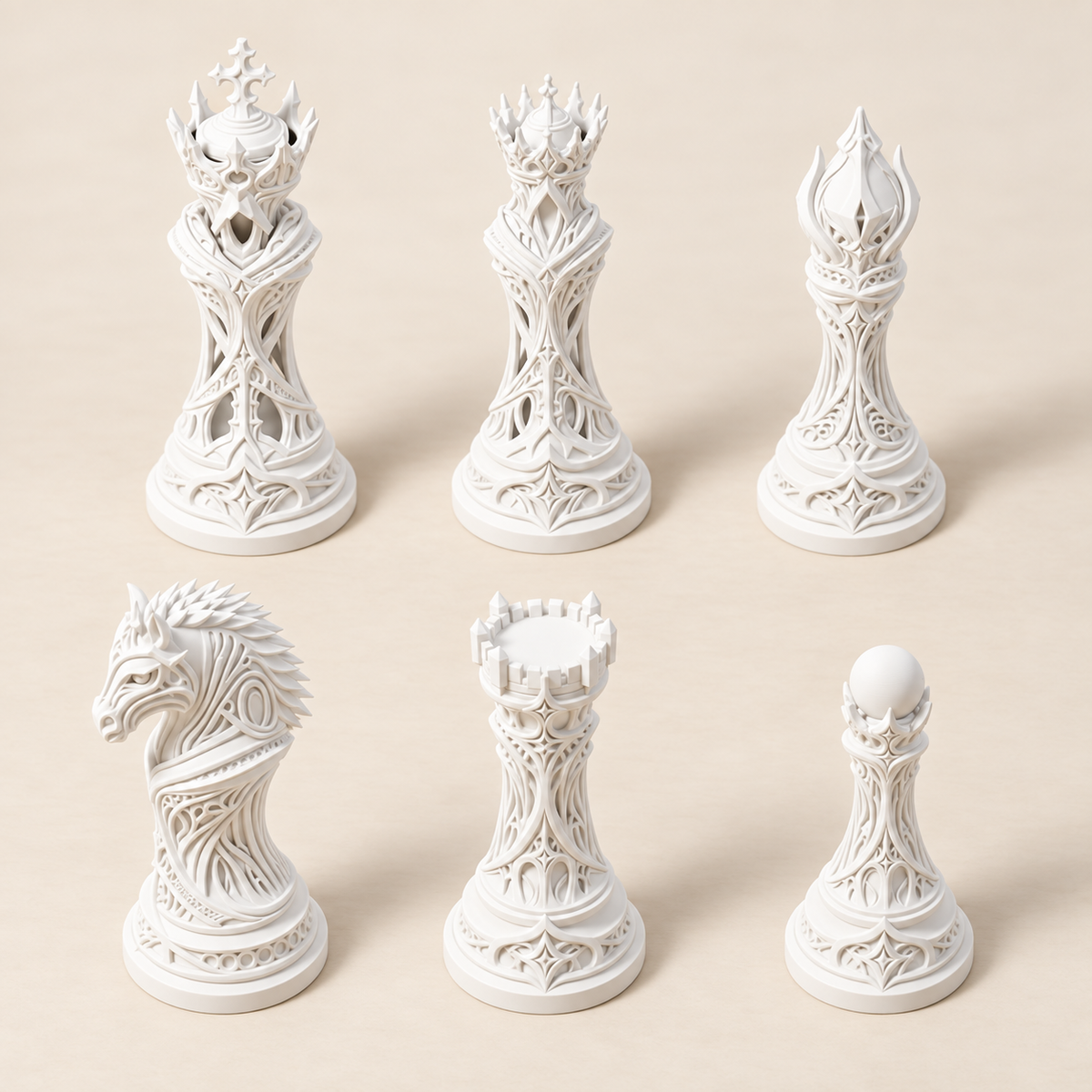 Ornate Eclipse – gotisches Fantasy-Schachfigurenset mit 32 Figuren – Ansicht 2