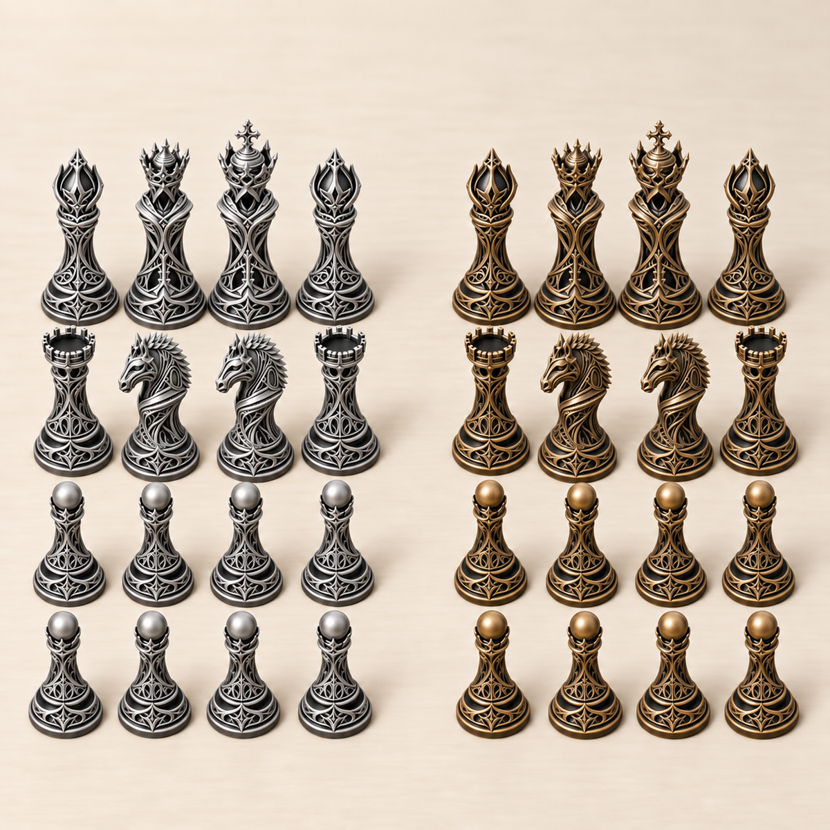 Ornate Eclipse – gotisches Fantasy-Schachfigurenset mit 32 Figuren – Ansicht 3