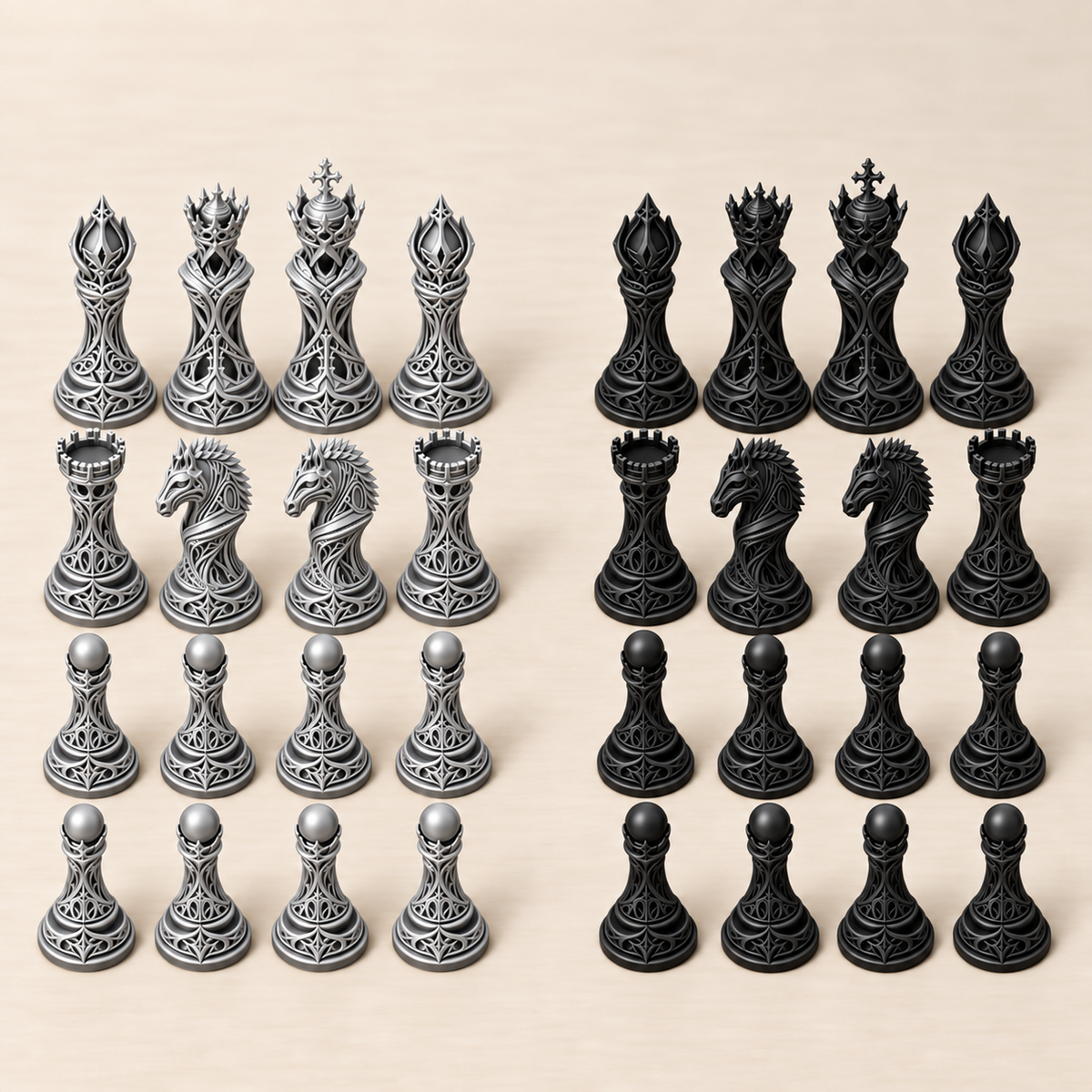 Ornate Eclipse – gotisches Fantasy-Schachfigurenset mit 32 Figuren – Ansicht 8