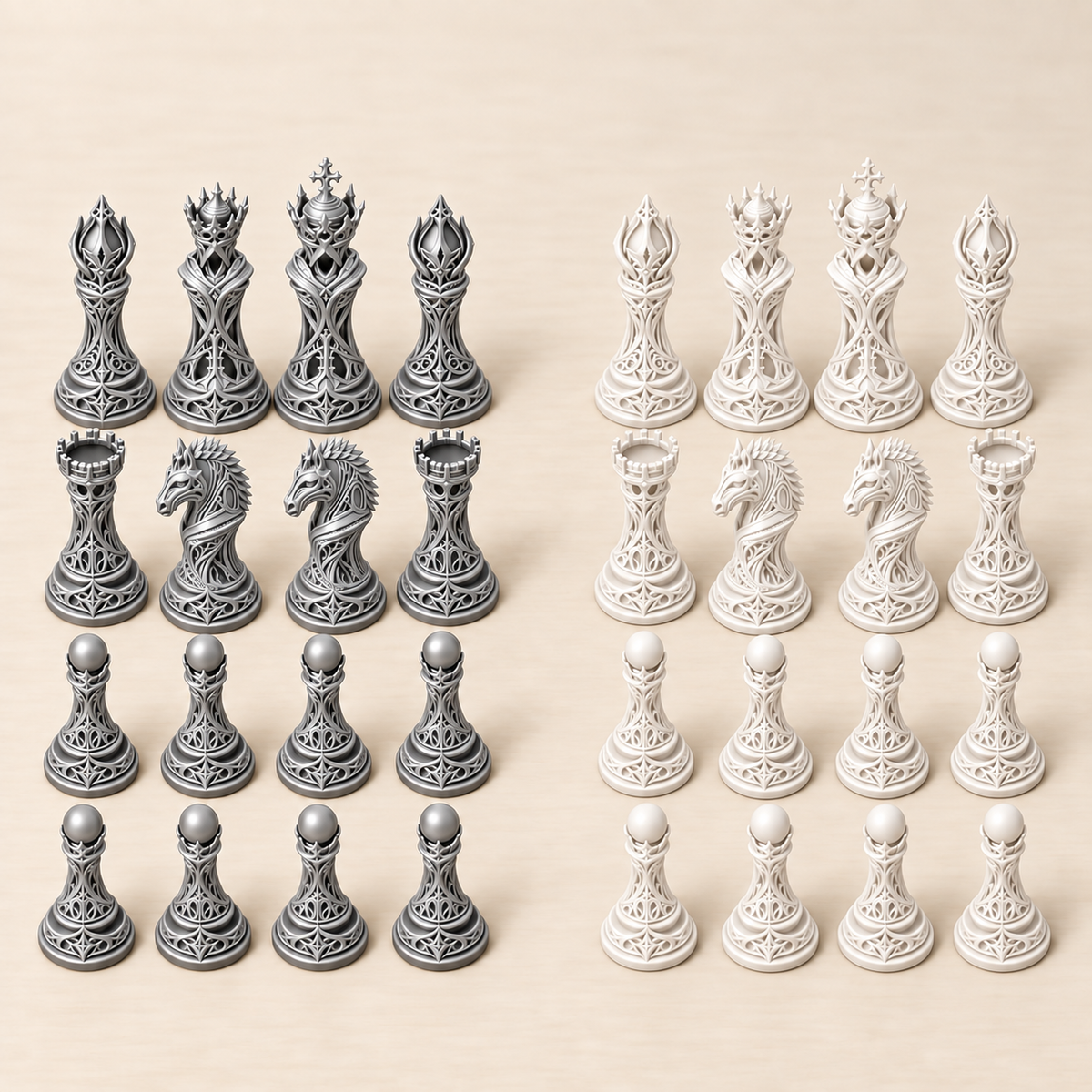 Ornate Eclipse – gotisches Fantasy-Schachfigurenset mit 32 Figuren – Ansicht 9