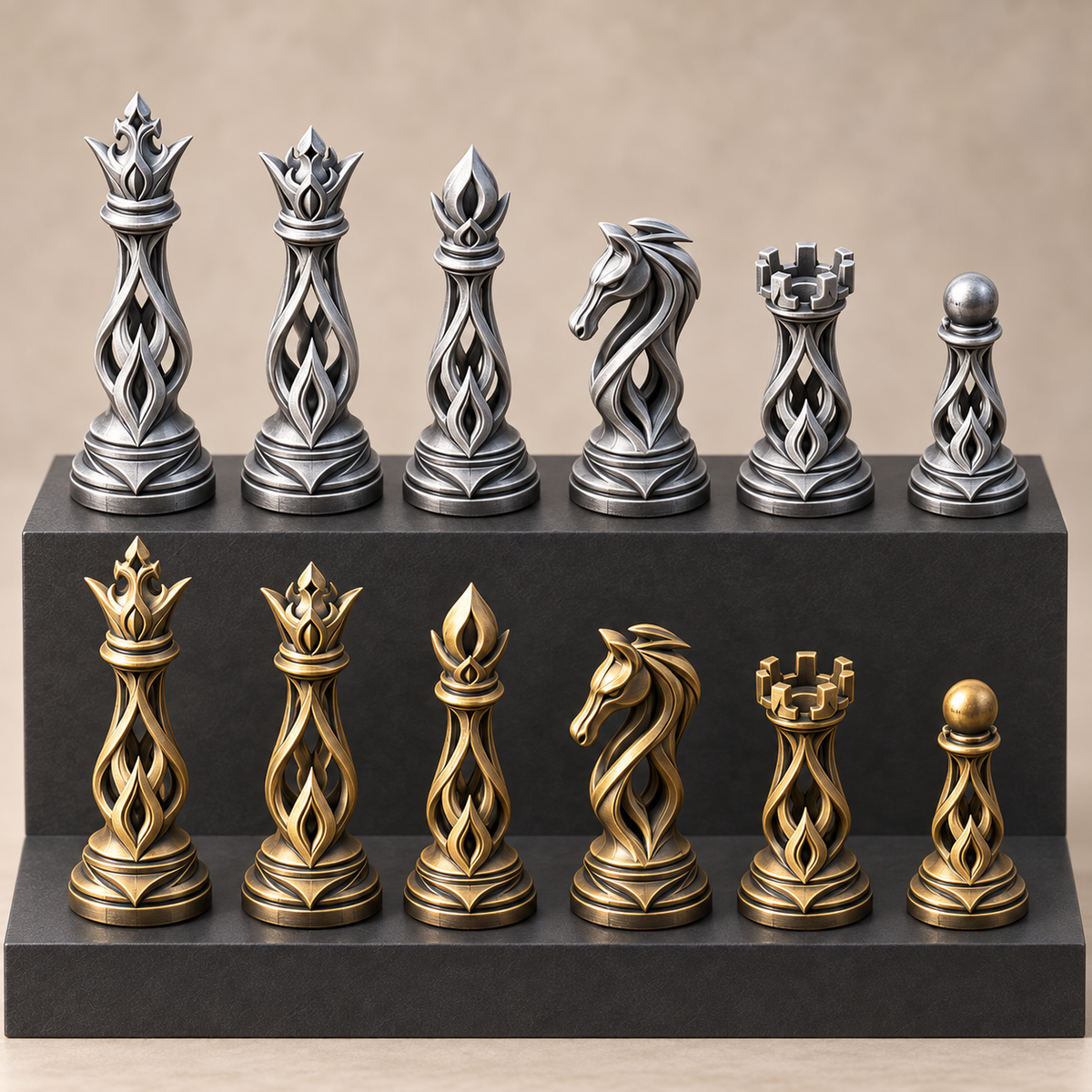 Eliptica – organisches Schachfigurenset mit 32 Figuren – Ansicht 1