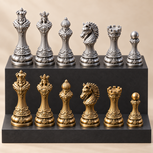 The Aureate Ivory Empire – barockes Schachfigurenset mit 32 Figuren – Ansicht 1