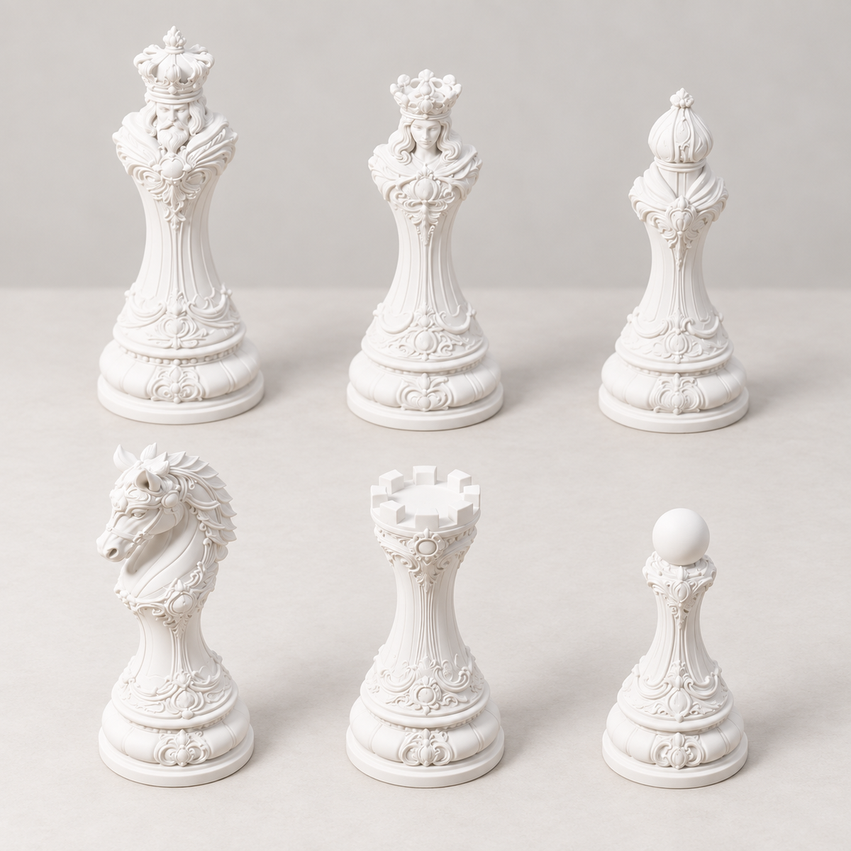 The Aureate Ivory Empire – barockes Schachfigurenset mit 32 Figuren – Ansicht 2