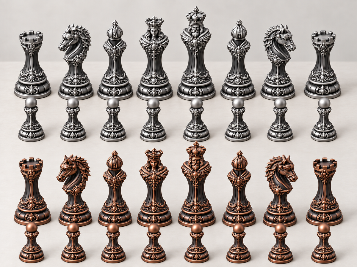 The Aureate Ivory Empire – barockes Schachfigurenset mit 32 Figuren – Ansicht 3