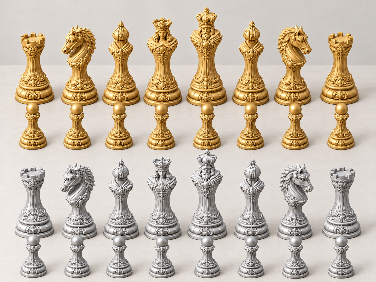 The Aureate Ivory Empire – barockes Schachfigurenset mit 32 Figuren – Ansicht 4