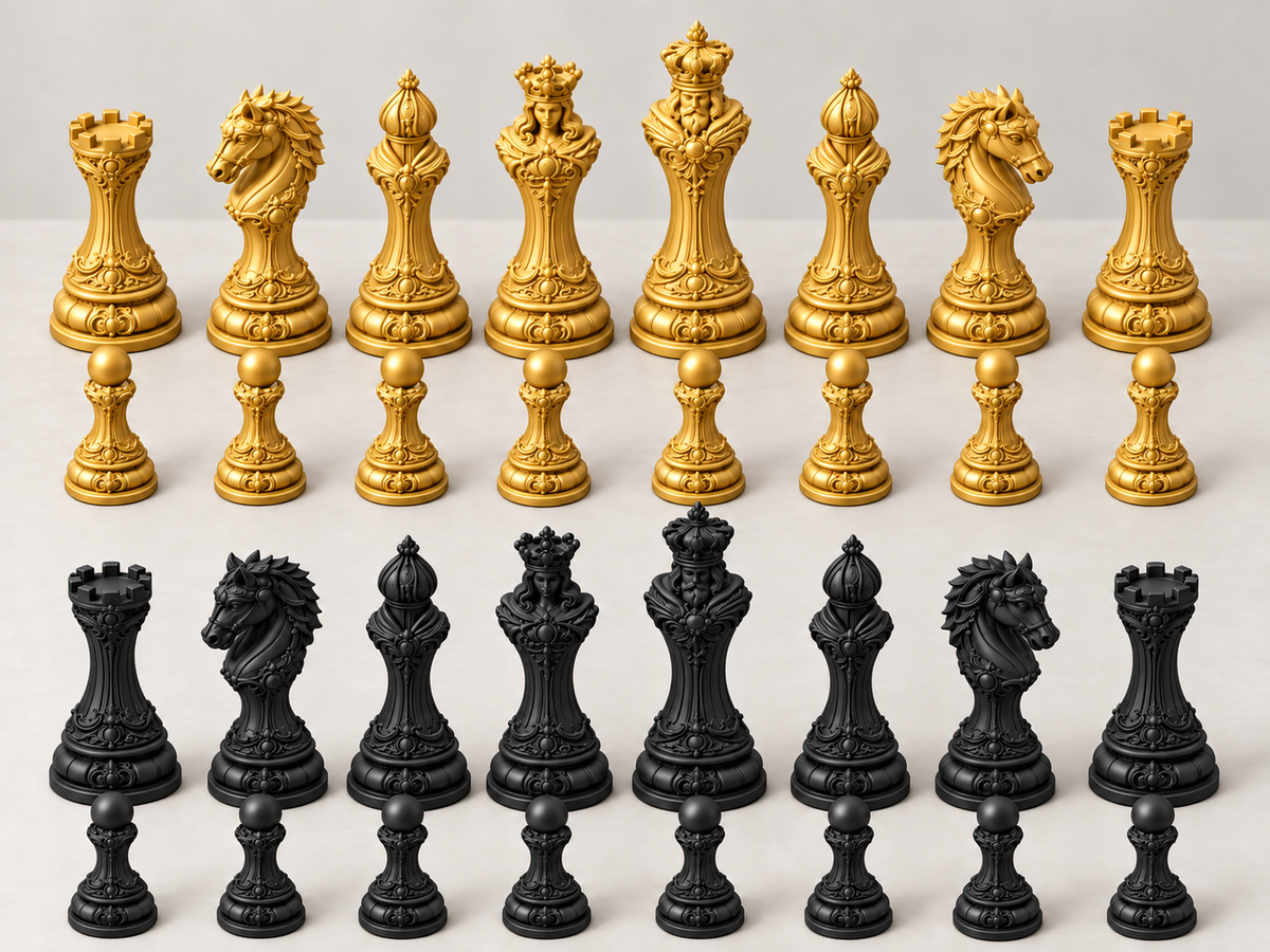 The Aureate Ivory Empire – barockes Schachfigurenset mit 32 Figuren – Ansicht 5