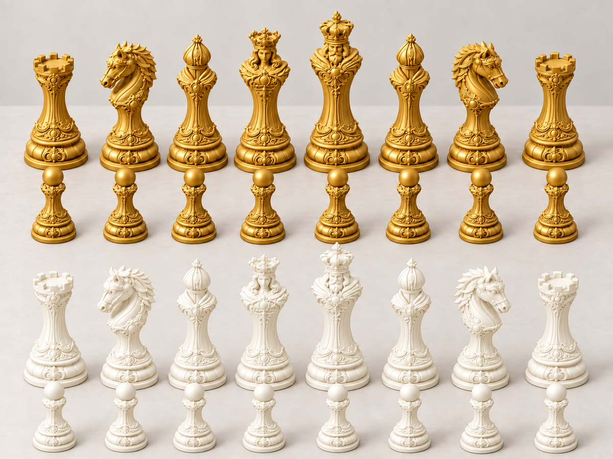 The Aureate Ivory Empire – barockes Schachfigurenset mit 32 Figuren – Ansicht 6
