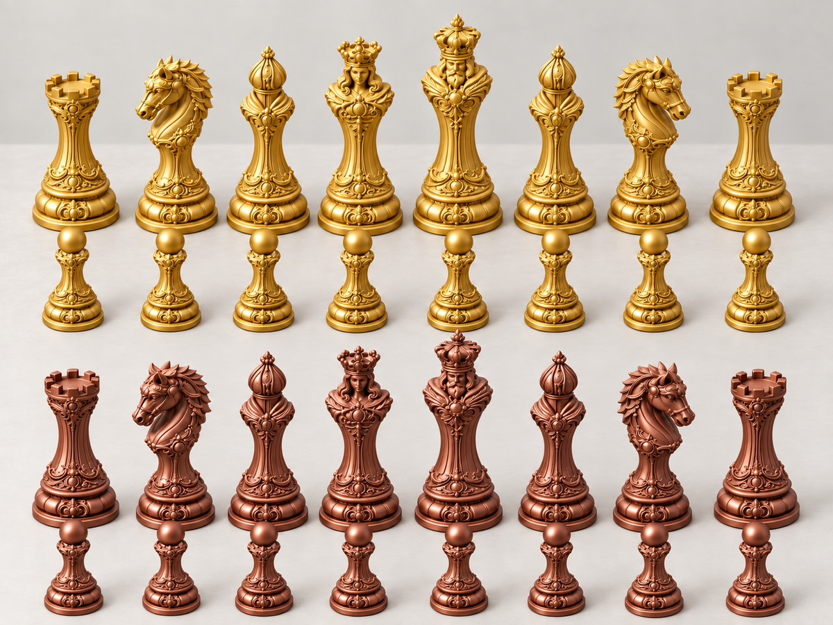 The Aureate Ivory Empire – barockes Schachfigurenset mit 32 Figuren – Ansicht 7
