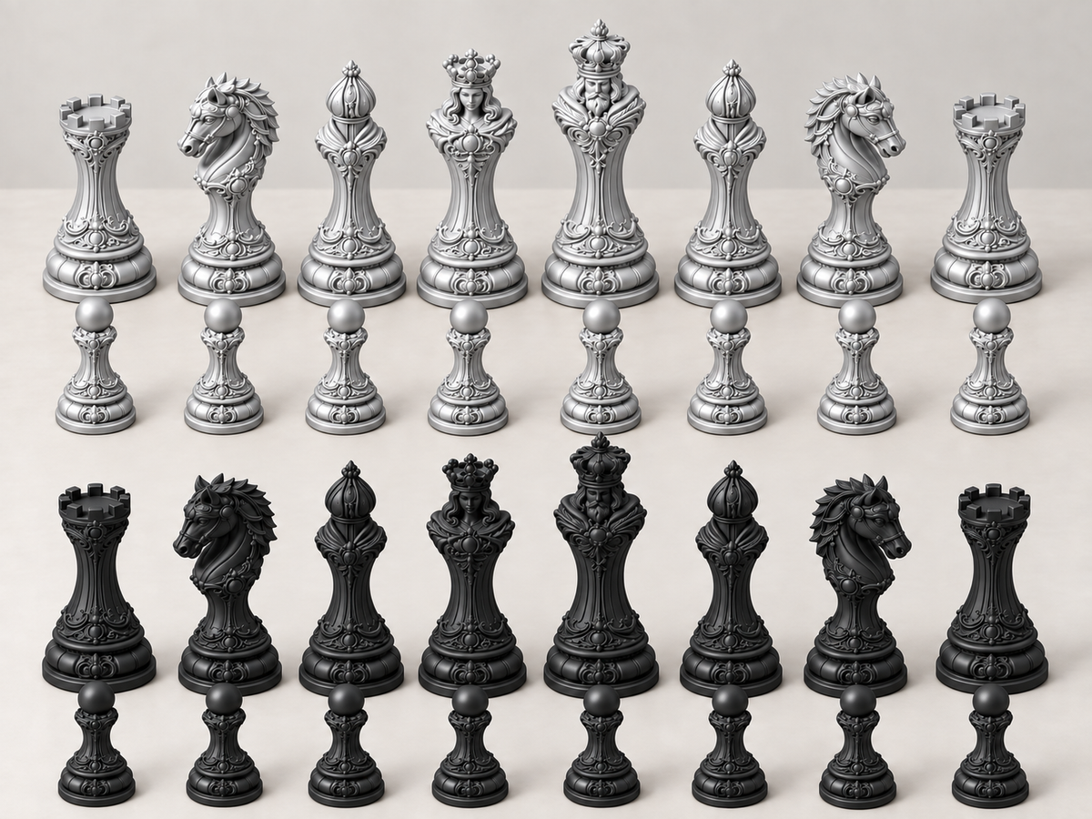 The Aureate Ivory Empire – barockes Schachfigurenset mit 32 Figuren – Ansicht 8