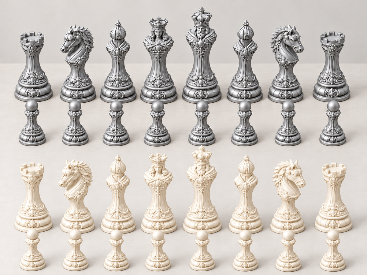 The Aureate Ivory Empire – barockes Schachfigurenset mit 32 Figuren – Ansicht 9